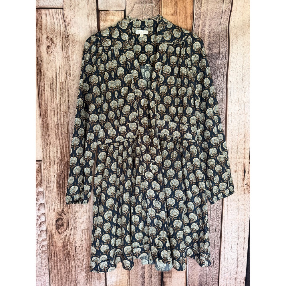Anna Cate Dress Cotton Midi Boho Floral Prairie Navy Tie Waist Timeless Large